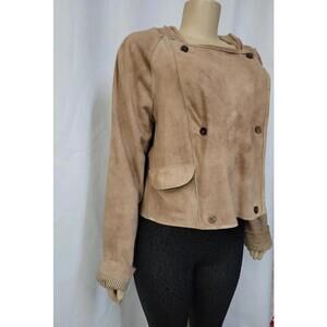 NIGEL PRESTON & KNIGHT Natural Lamb Leather Biker Hooded Jacket  Brown Sz L #W4